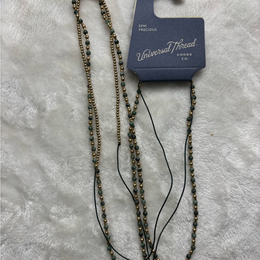 Universal Thread Gold and Green Beaded Necklace